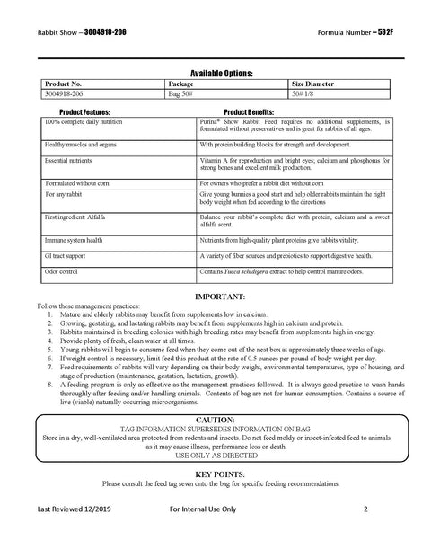 Purina Show Rabbit Feed 532F - 50lb