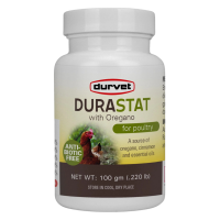 Durvet DuraStat with Oregano. Poultry Supplement in bottle.