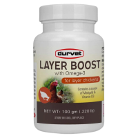 Durvet Layer Boost with Omega-3. White bottle.