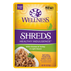 Wellness Healthy Indulgence Shreds with Chicken & Turkey in Light Sauce Grain-Free Wet Cat Food Pouches