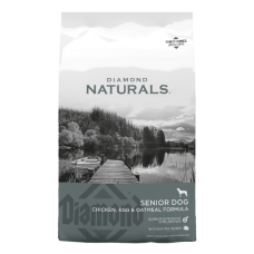 Diamond naturals senior dog chicken, egg, and oatmeal formula. Dry dog food bag.